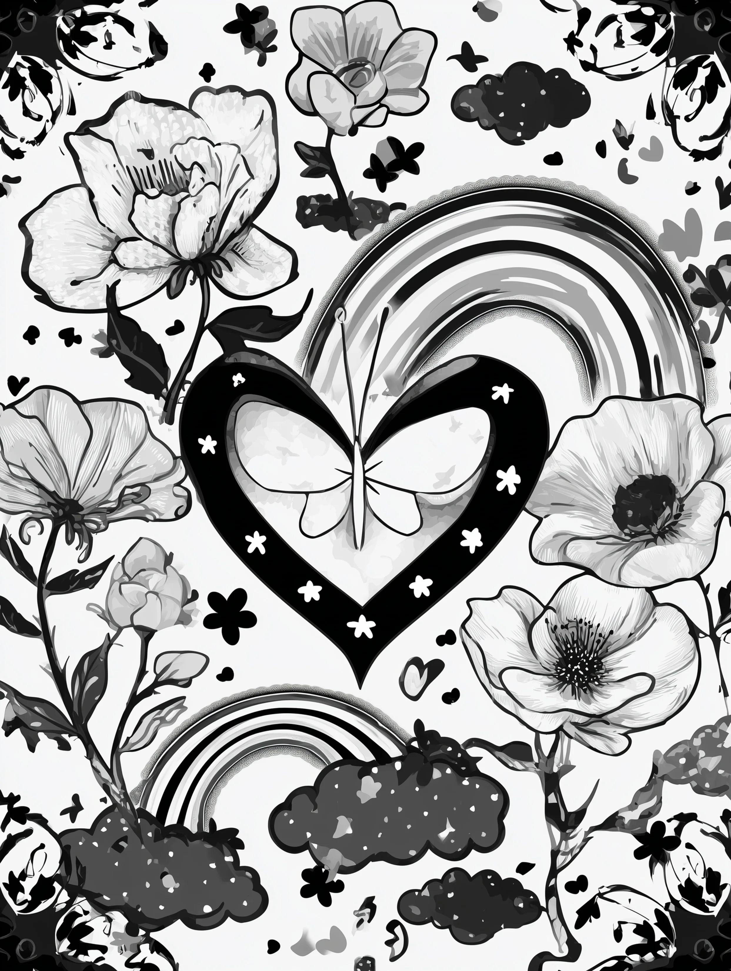 Free printable butterfly coloring page for adults featuring a rainbow butterfly design